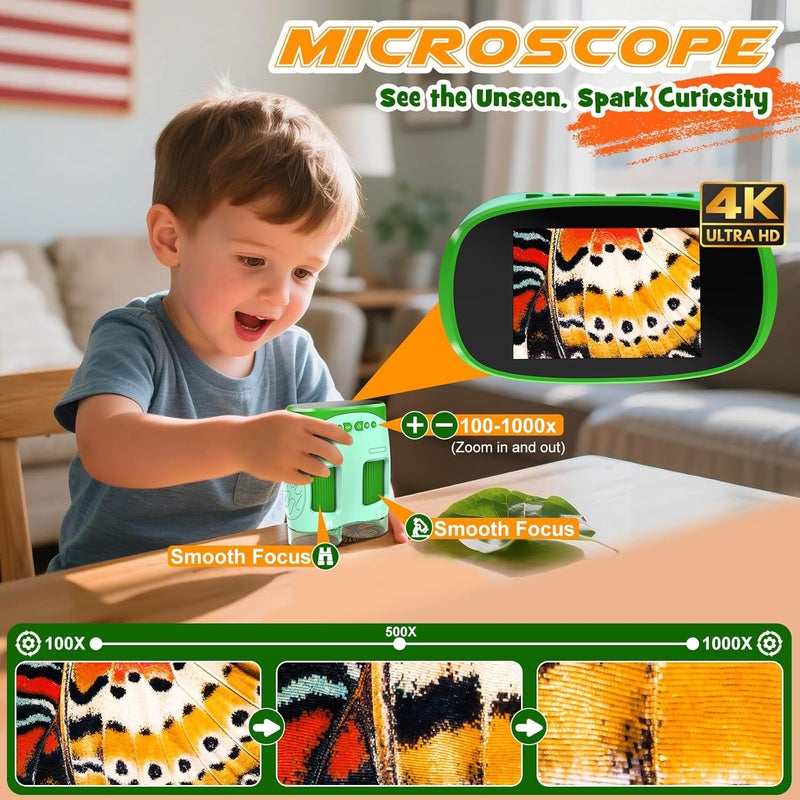 Nicmore 1000X Handheld Microscope for Kids : 4K 2.0" Screen Rechargeable Telescope and Camera Combo with 6 Slides, Perfect for Indoor Outdoor Exploration, Portable Edu for Age 3-12 Children - Image 5